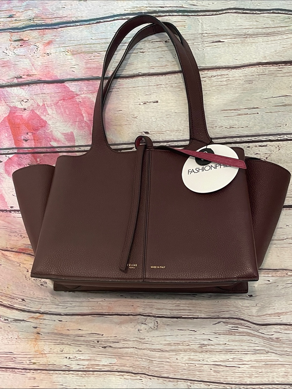 CELINE Baby Grained Calfskin Small Tri-Fold Bag Burgundy